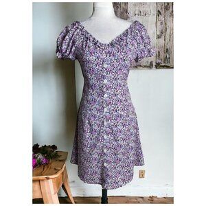 DAMO Studio Dress Cottagecore Boho Festival Petite Floral Purple Mini Womens Med